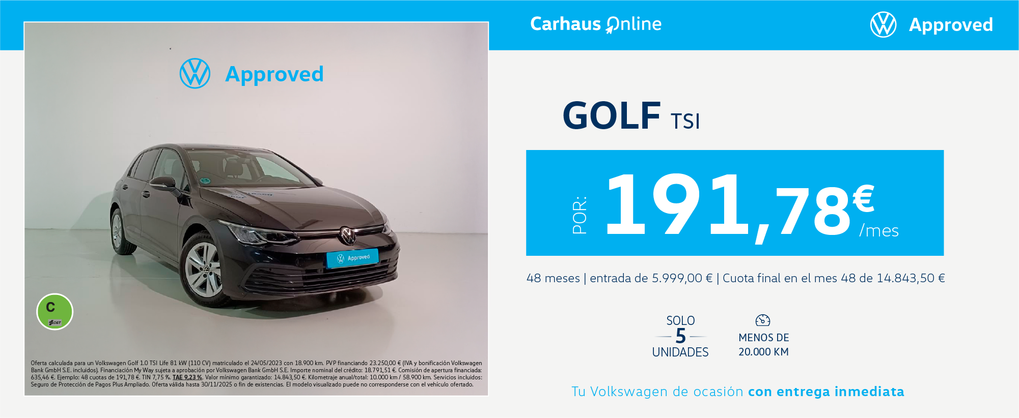 ¡Ocasión! Llévate un Golf desde 191,78€/mes*